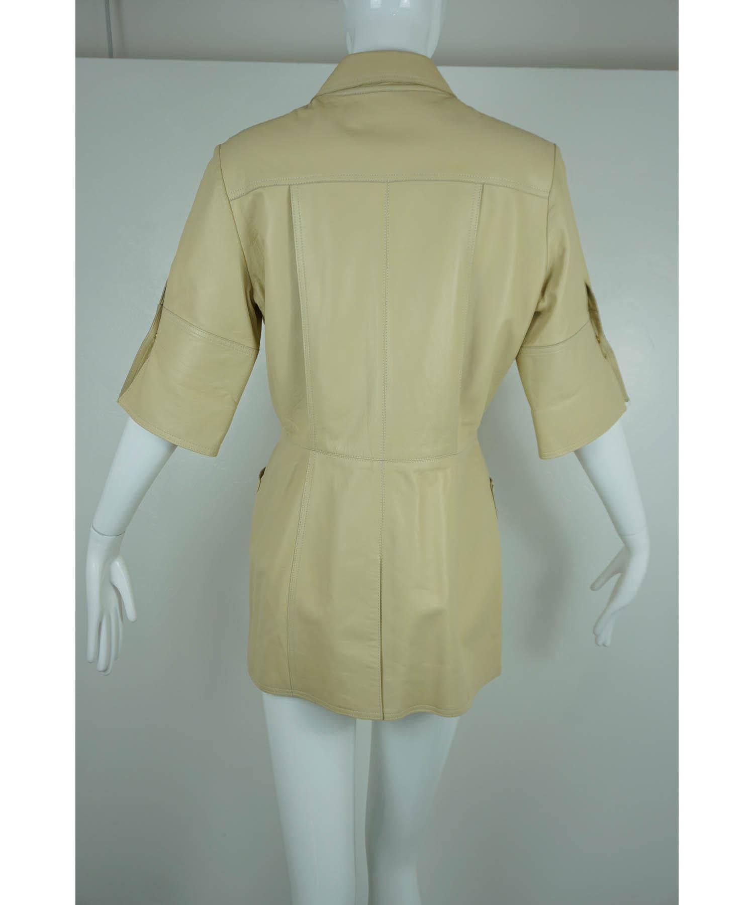 Women's or Men's Oscar de la Renta 3/4 Sleeve Size 4 Tan Leather Jacket  For Sale