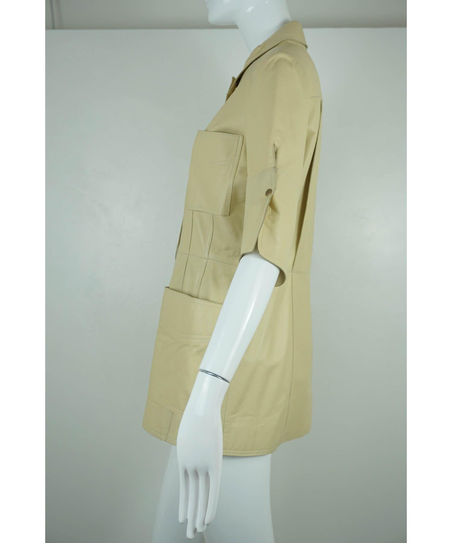Oscar de la Renta 3/4 Sleeve Size 4 Tan Leather Jacket  For Sale 1