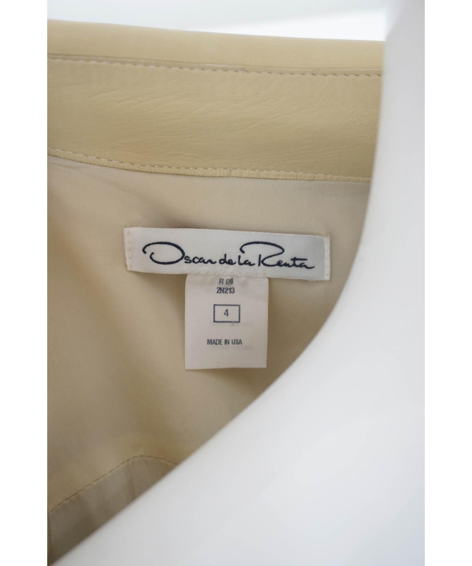 Oscar de la Renta 3/4 Sleeve Size 4 Tan Leather Jacket  For Sale 2