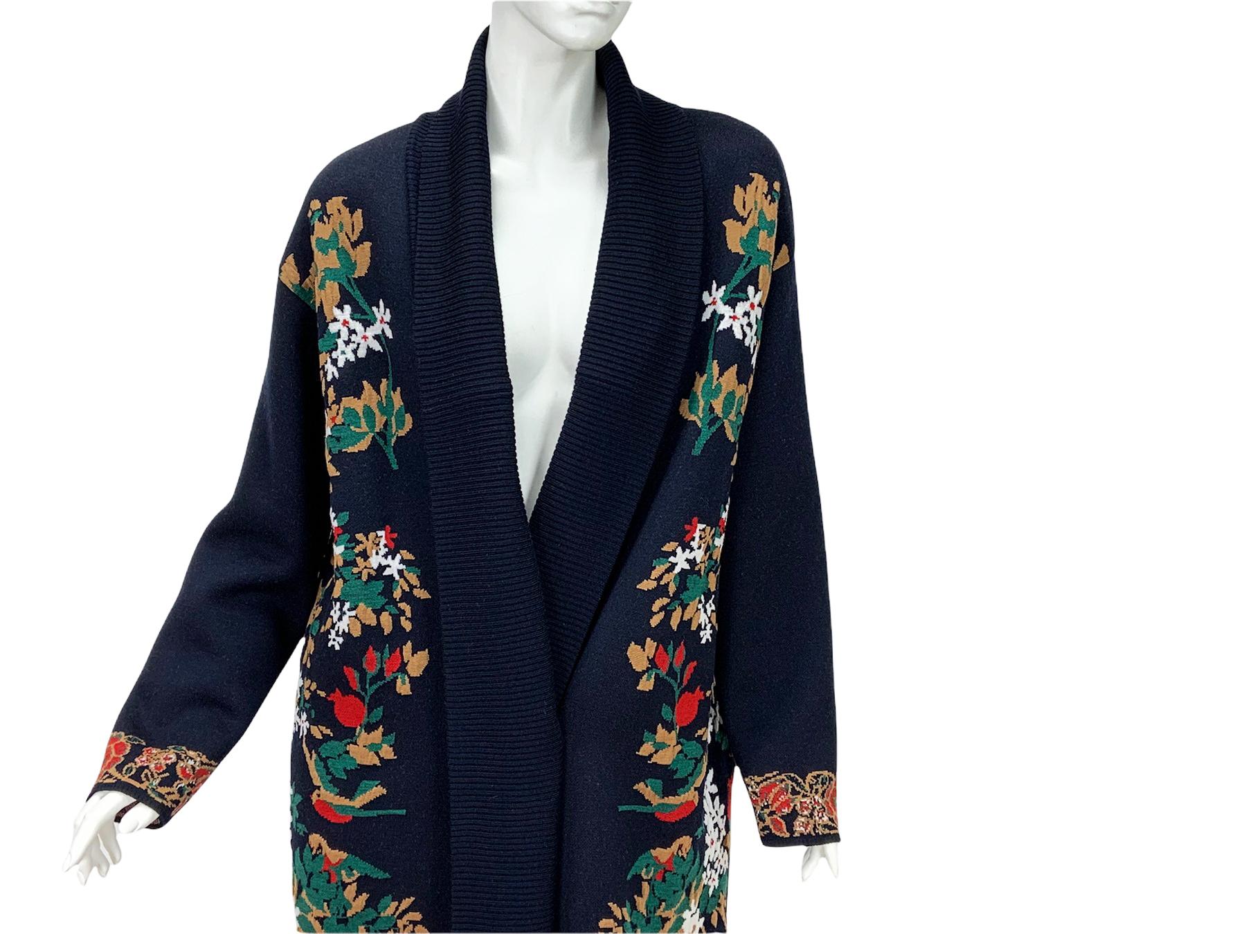 Oscar De La Renta $3590 *Tree of Life* Navy Blue Wool Long Cardigan Oversize 4