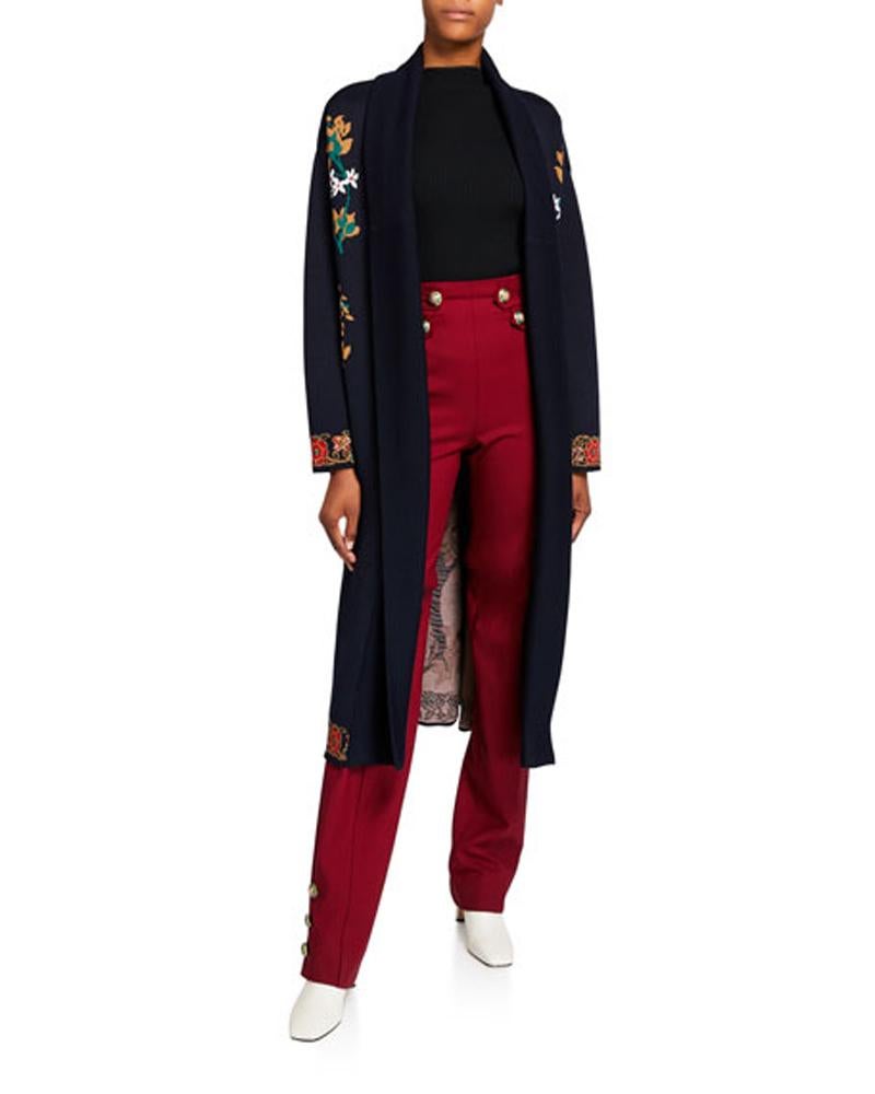 Oscar De La Renta *Tree of Life* Long Wool Cardigan Coat
Designer size M - Will Fit Bigger Sizes Also ( please check measurements)
95% Virgin Wool, 5% Lycra. Medium Weight - Perfect for Spring or Autumn.
Colors: Navy Blue, White, Red, Green, Light