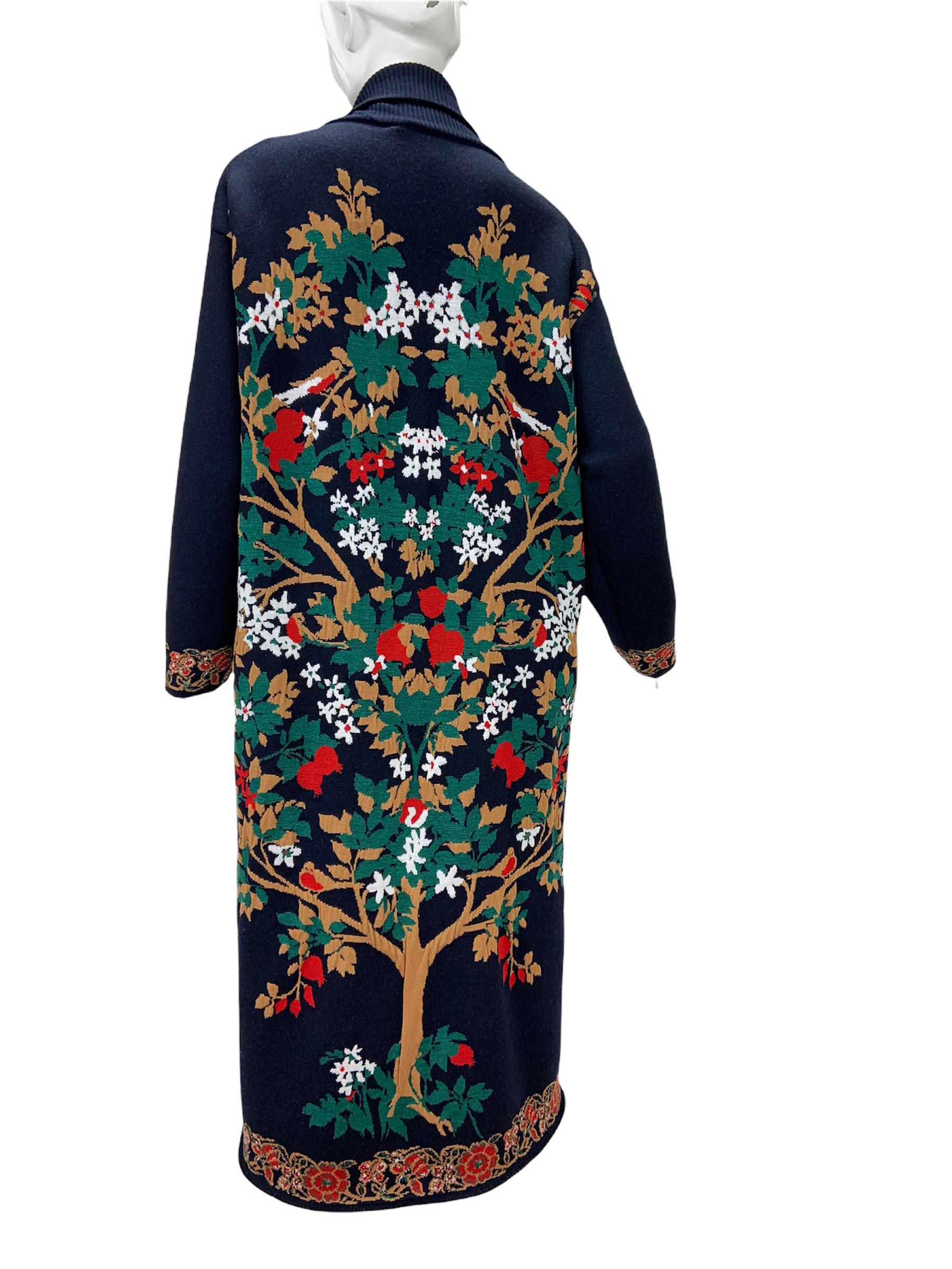 Women's Oscar De La Renta $3590 *Tree of Life* Navy Blue Wool Long Cardigan Oversize