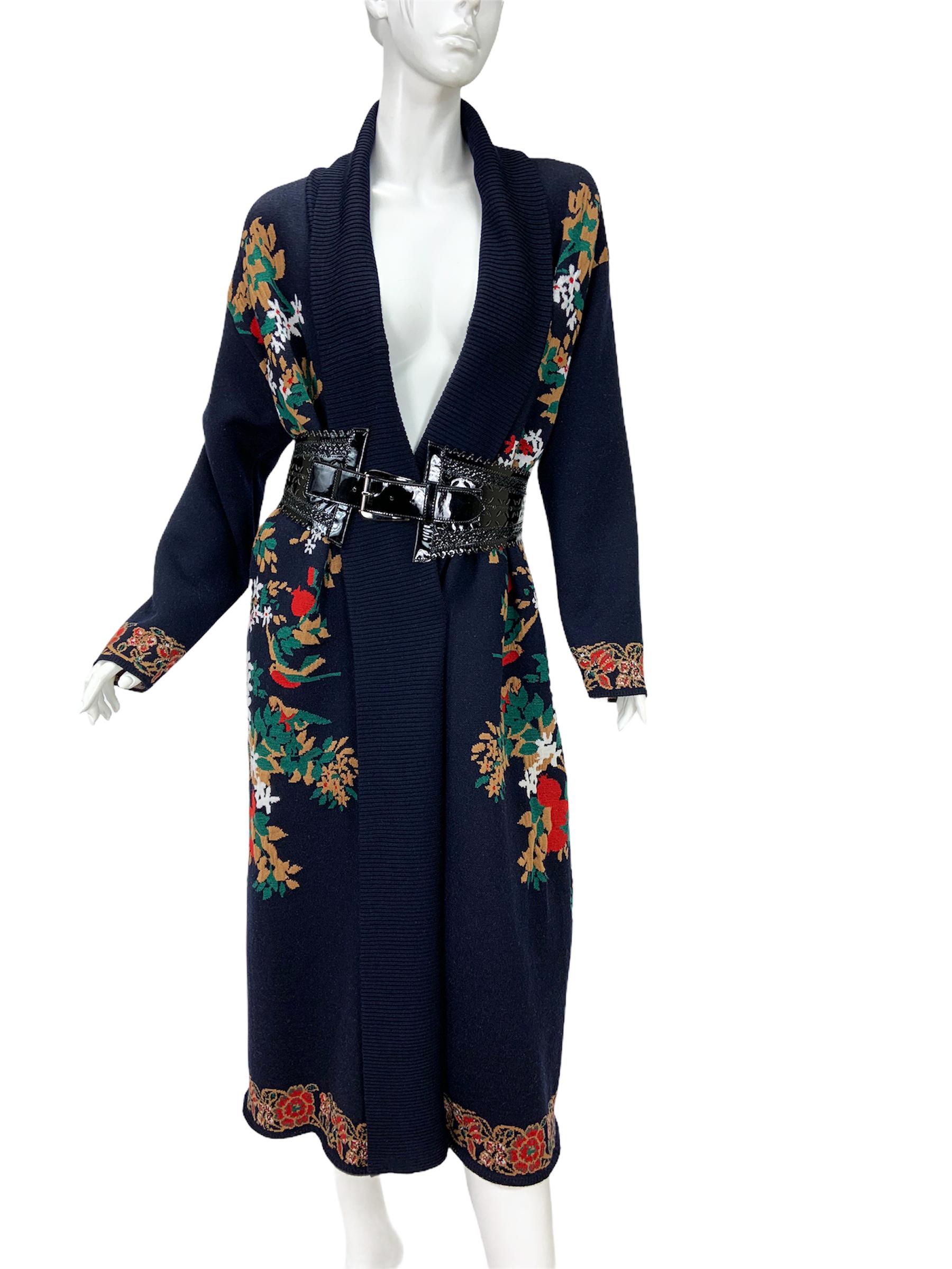 Oscar De La Renta $3590 *Tree of Life* Navy Blue Wool Long Cardigan Oversize 1