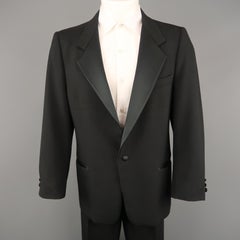 OSCAR DE LA RENTA 40 Black Wool Satin Notch Lapel Tuxedo Suit
