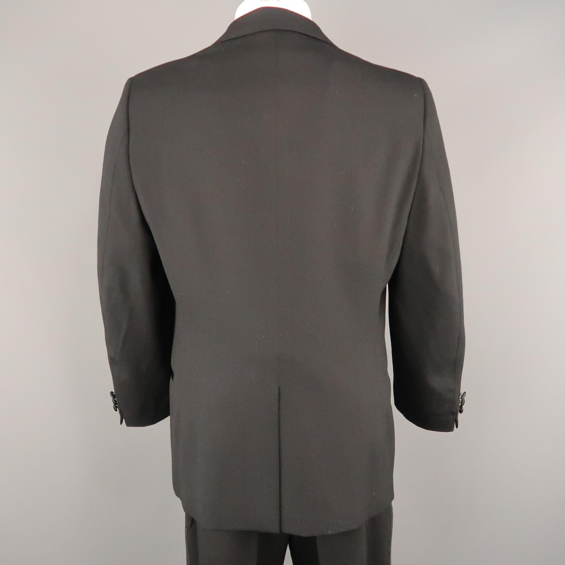 Men's OSCAR DE LA RENTA 40 Black Wool Satin Notch Lapel Tuxedo Suit