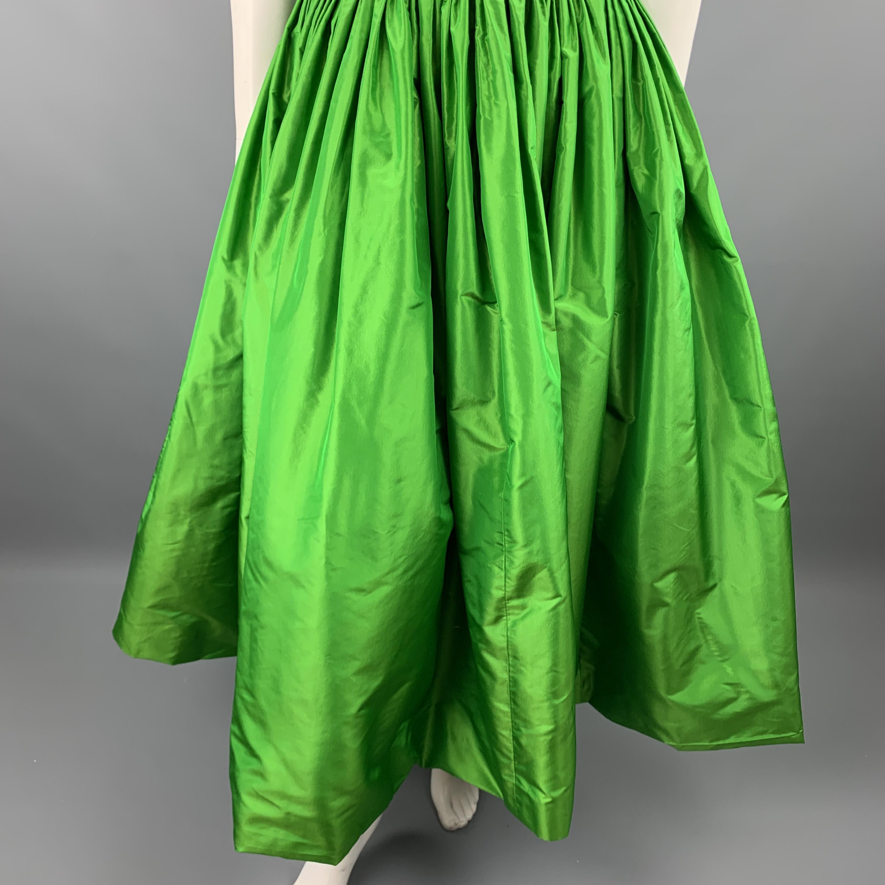 Women's OSCAR DE LA RENTA 6 Black Lace Bustier Green Silk Ball Skirt Spring '12 Gown