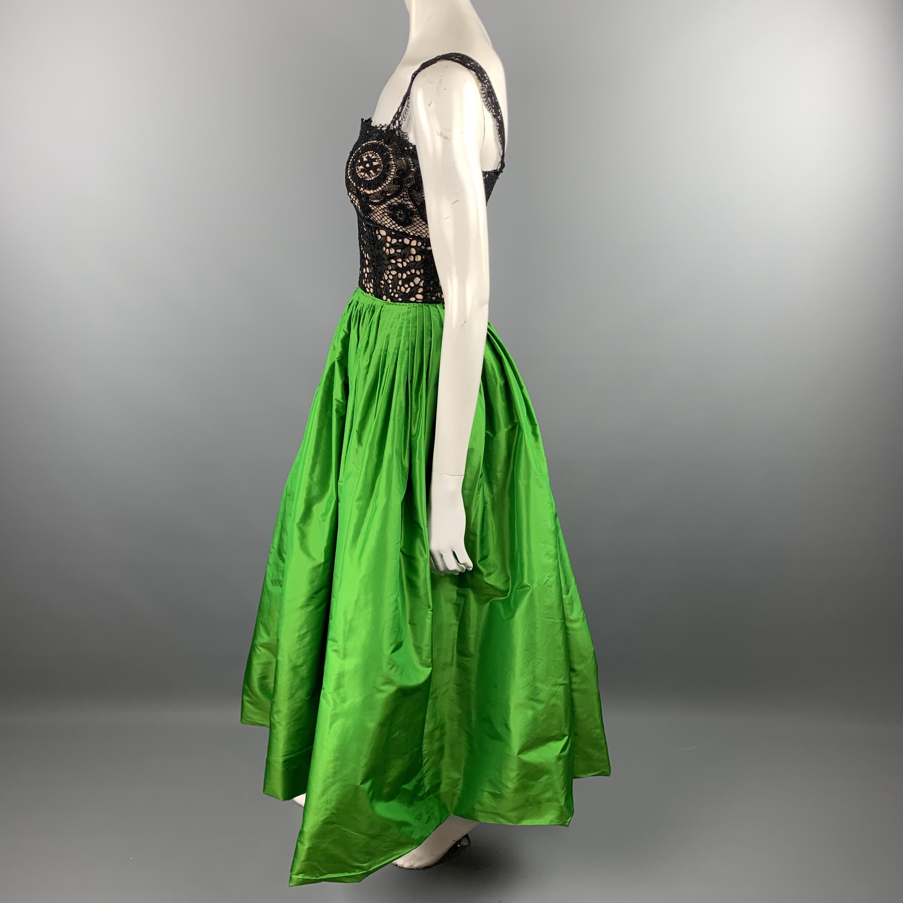 OSCAR DE LA RENTA 6 Black Lace Bustier Green Silk Ball Skirt Spring '12 Gown 2