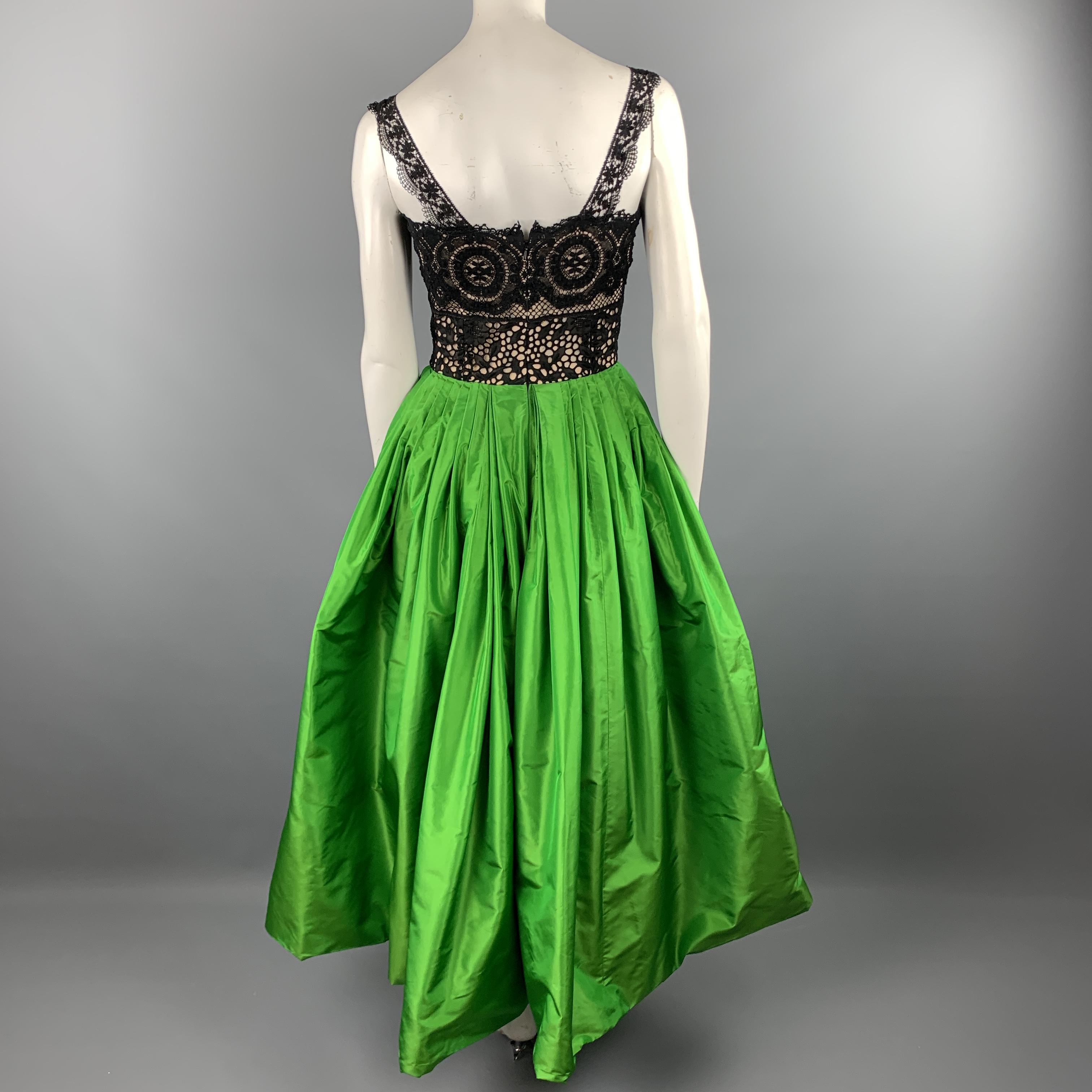 OSCAR DE LA RENTA 6 Black Lace Bustier Green Silk Ball Skirt Spring '12 Gown 3
