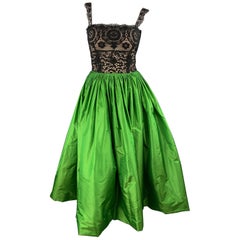 OSCAR DE LA RENTA 6 Black Lace Bustier Green Silk Ball Skirt Spring '12 Gown