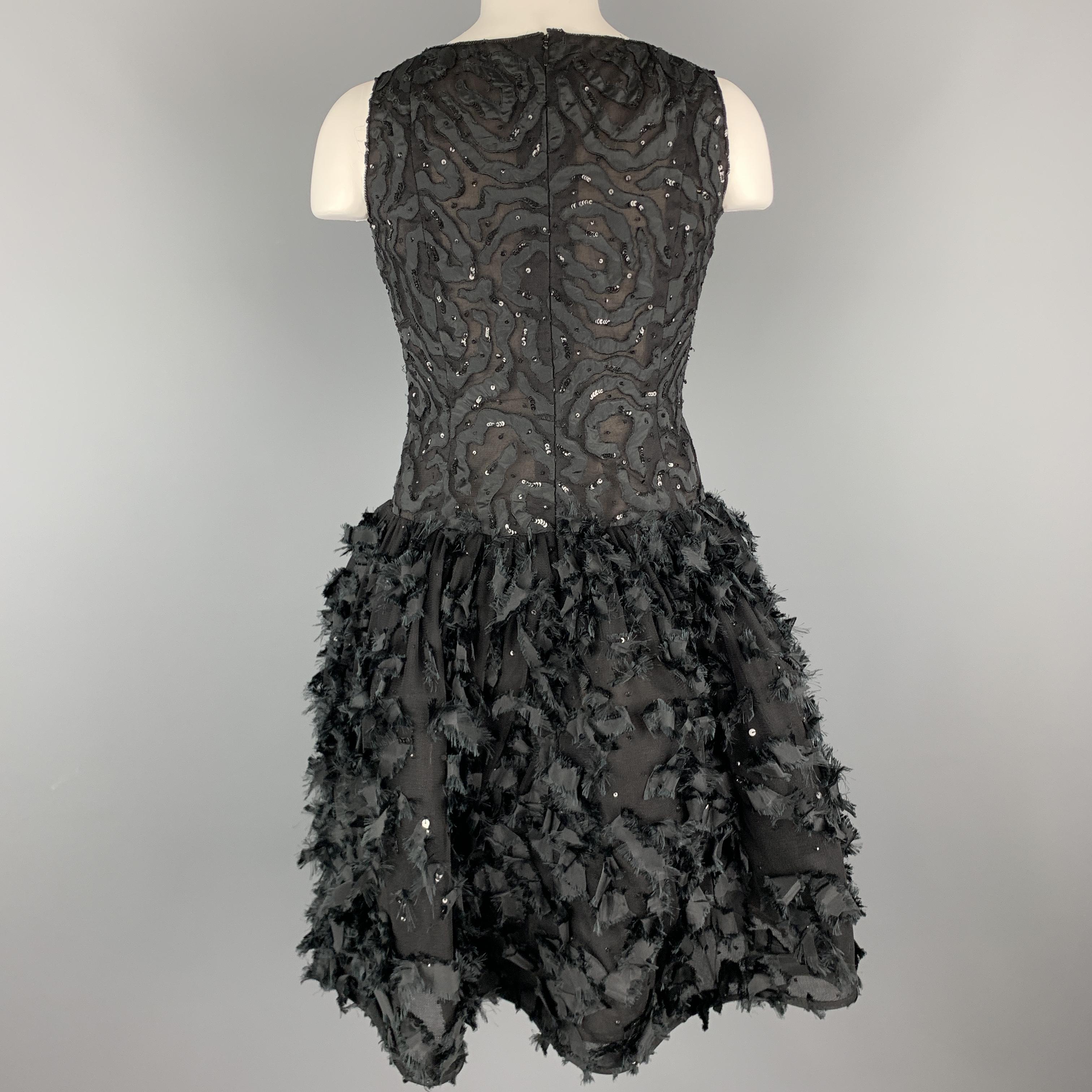 OSCAR DE LA RENTA 6 Black Sequin Mesh Silk Bows Bubble Skirt Cocktail Dress 1