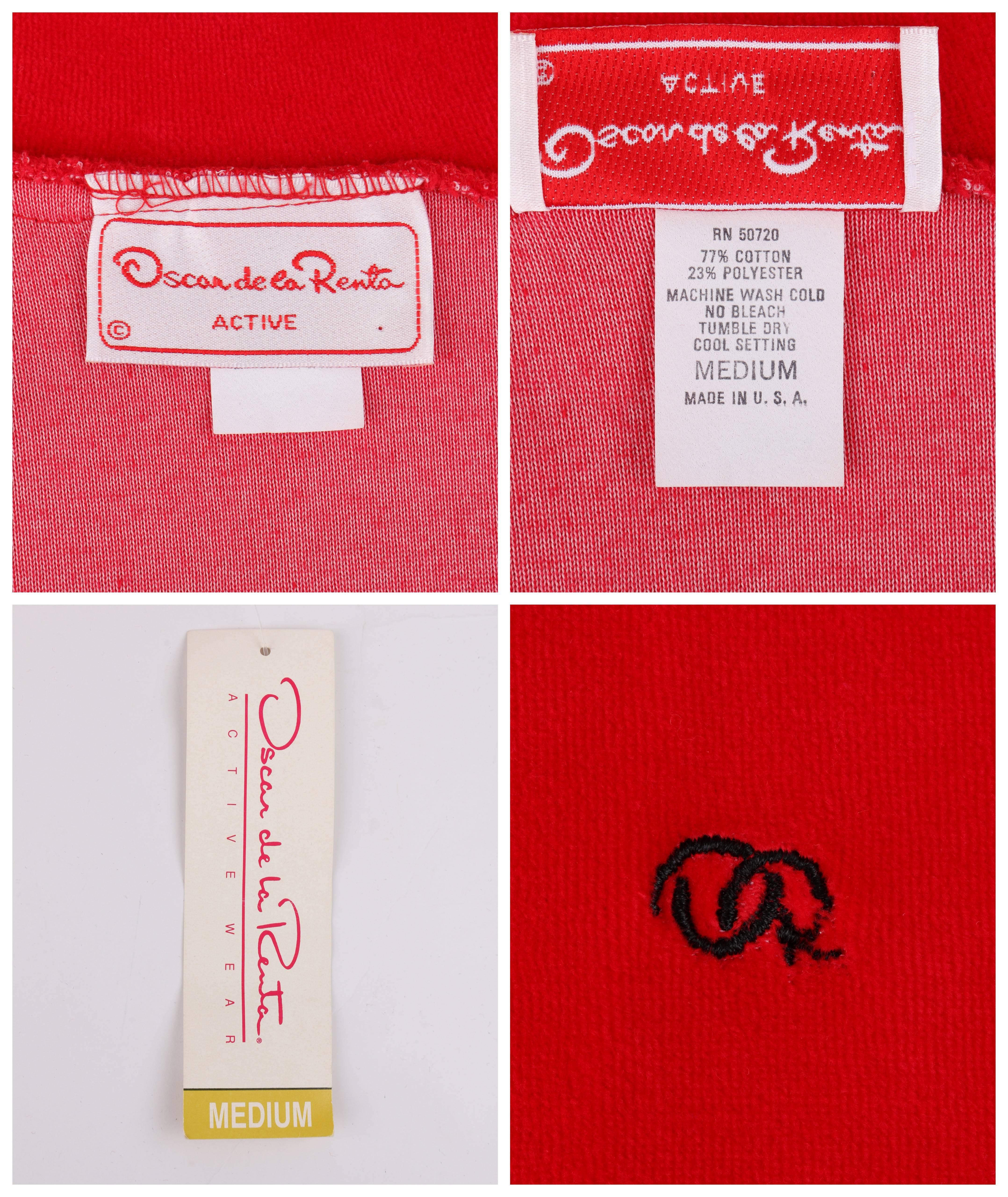 OSCAR DE LA RENTA Activewear c.1980's Red Velour Zip Up Sweater Track Jacket NOS In New Condition In Thiensville, WI