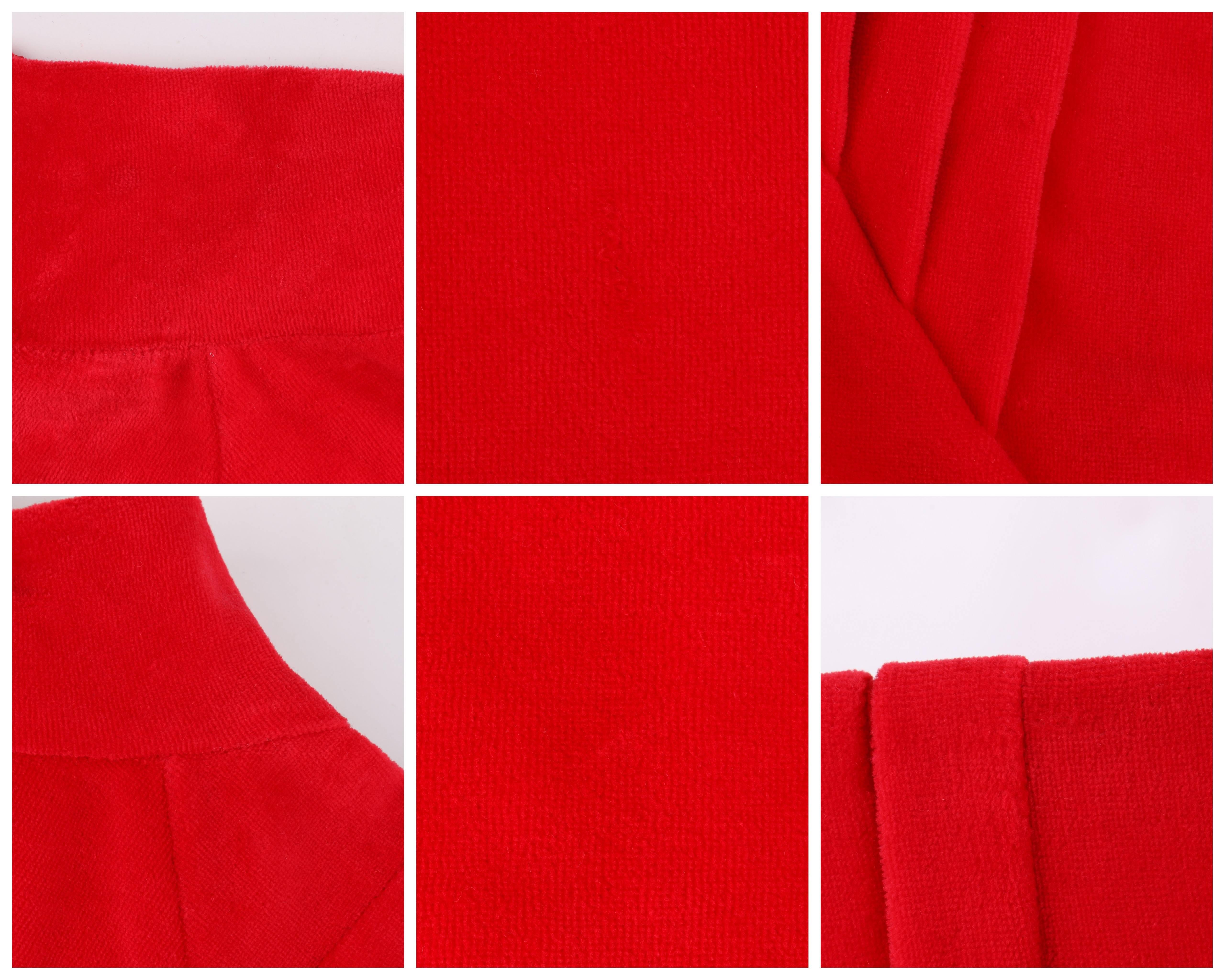 Women's OSCAR DE LA RENTA Activewear c.1980's Red Velour Zip Up Sweater Track Jacket NOS