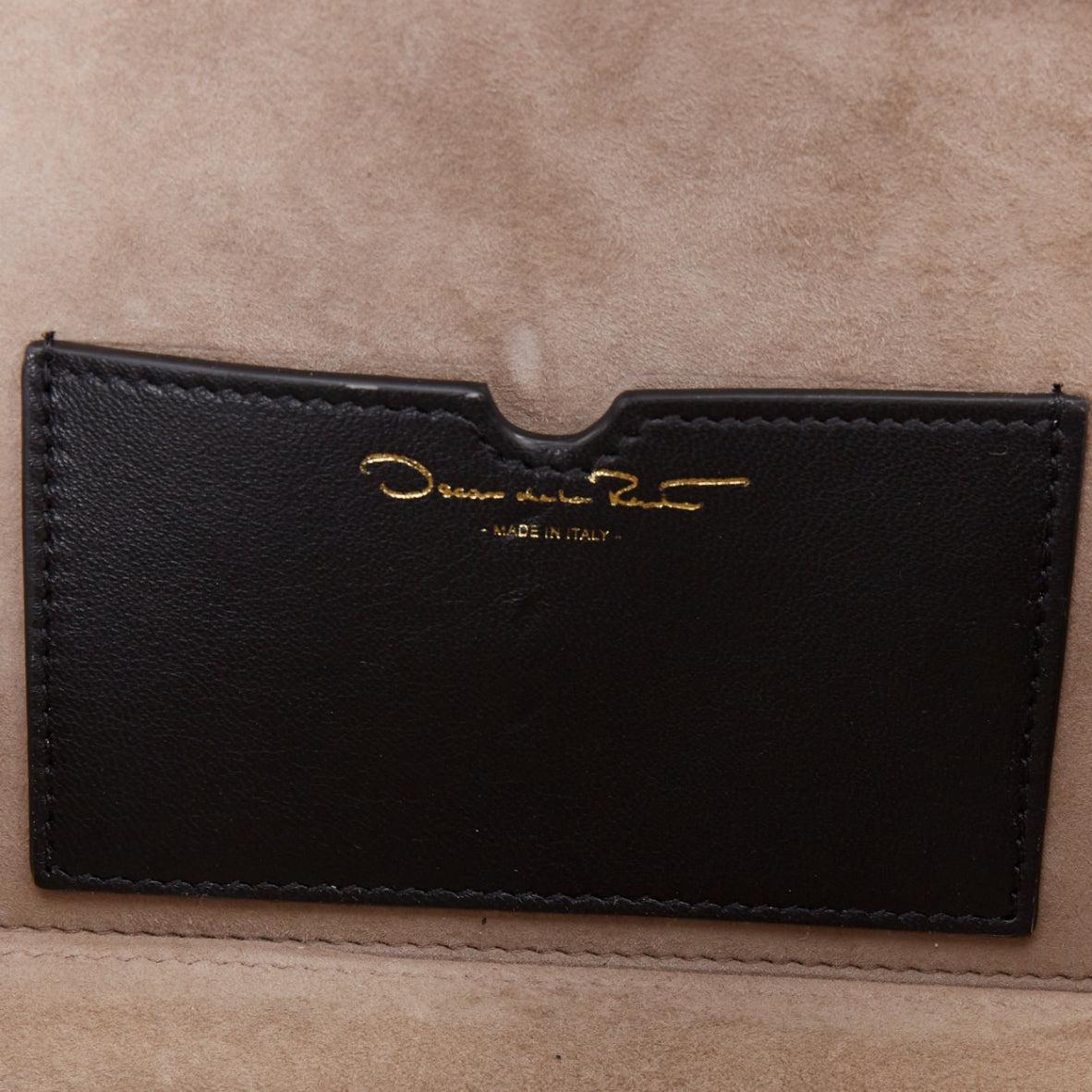 OSCAR DE LA RENTA Alibi Minaudiere black leather gold hardware box clutch For Sale 7