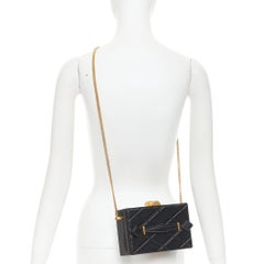 OSCAR DE LA RENTA Alibi Minaudiere black leather gold hardware box clutch