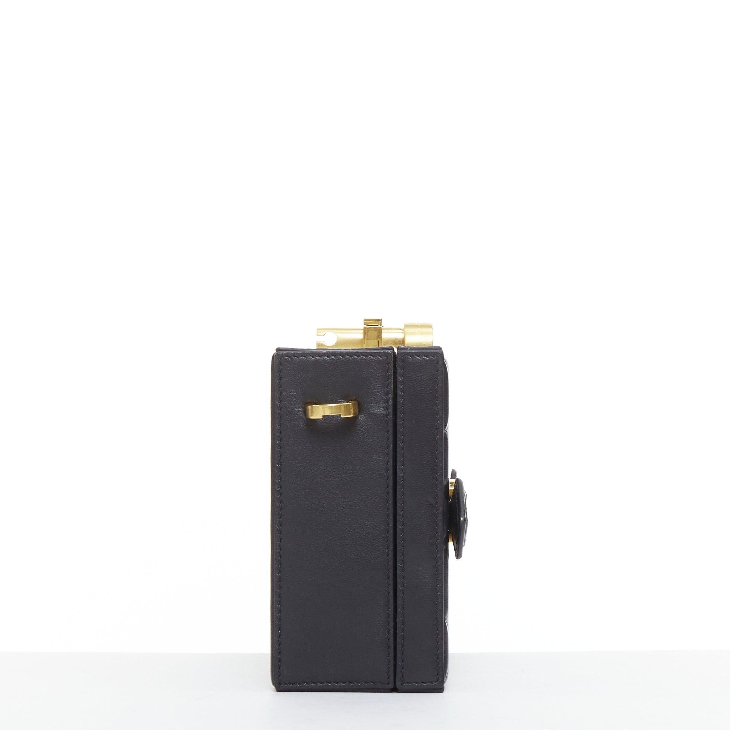 Women's OSCAR DE LA RENTA Alibi Minaudiere black leather gold hardware box clutch For Sale