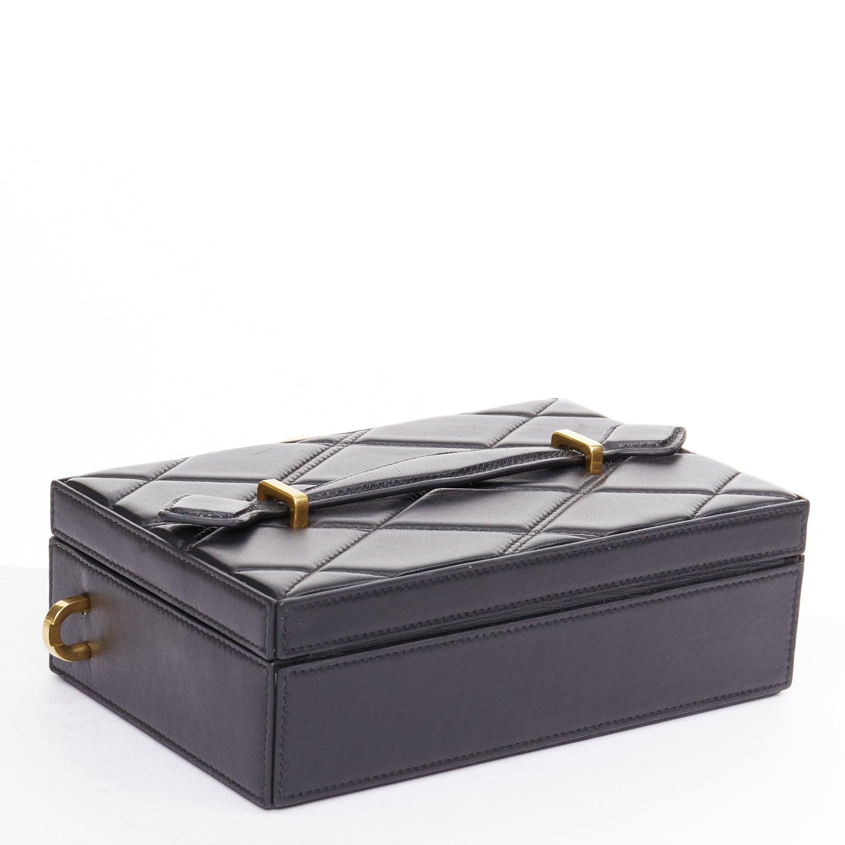 OSCAR DE LA RENTA Alibi Minaudiere black leather gold hardware box clutch For Sale 2