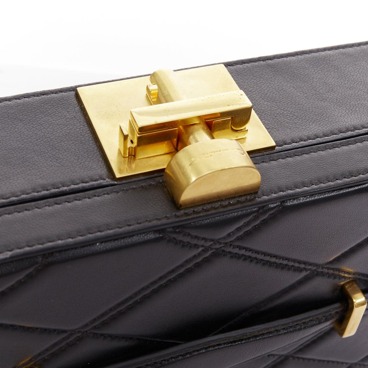 OSCAR DE LA RENTA Alibi Minaudiere black leather gold hardware box clutch For Sale 3