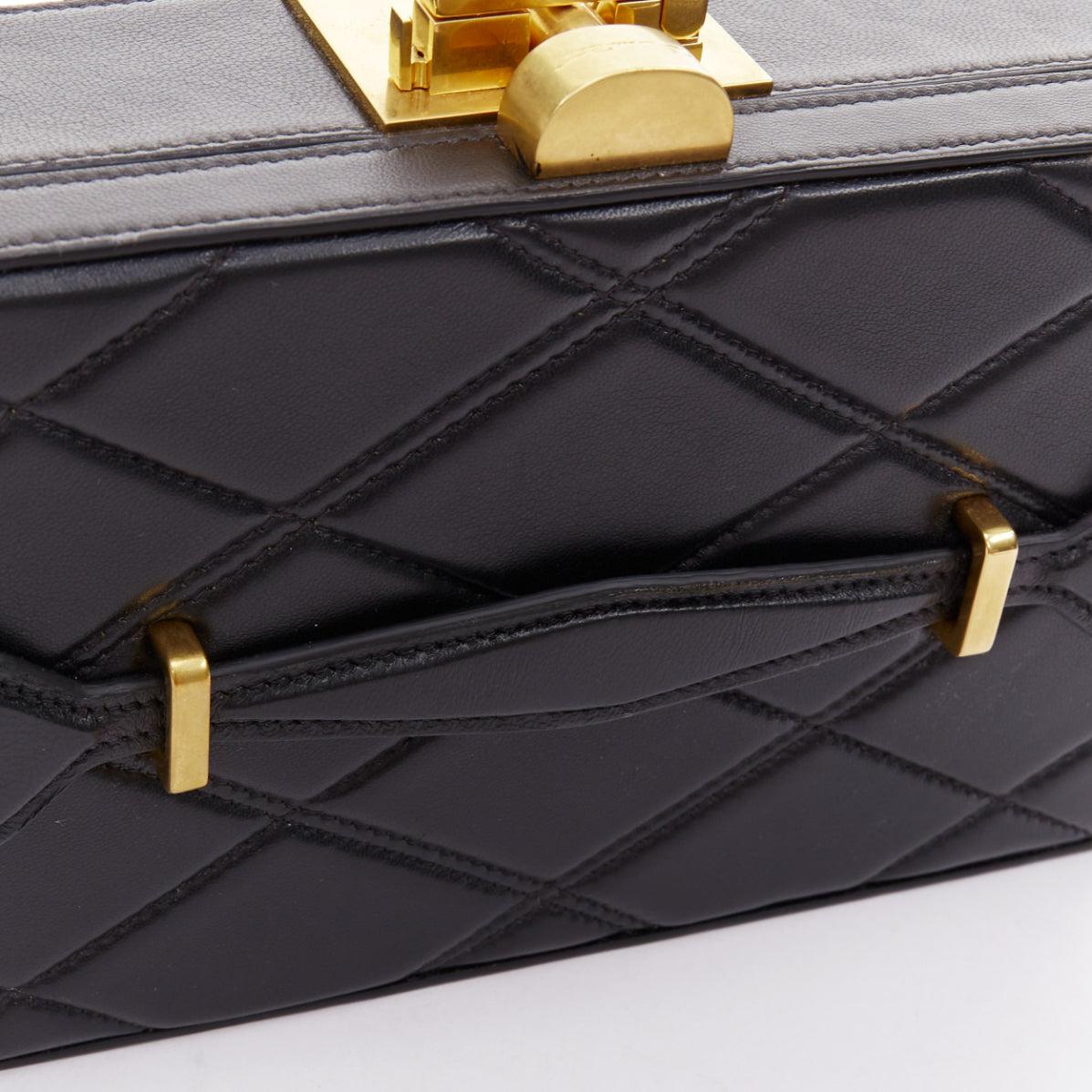 OSCAR DE LA RENTA Alibi Minaudiere black leather gold hardware box clutch For Sale 4