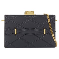 OSCAR DE LA RENTA Alibi Minaudiere black leather gold hardware box clutch