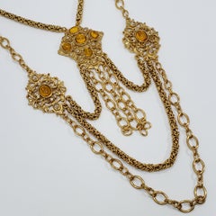 Oscar de la Renta Amber Crystal Bib Drop Necklace in Gold, Victorian Style