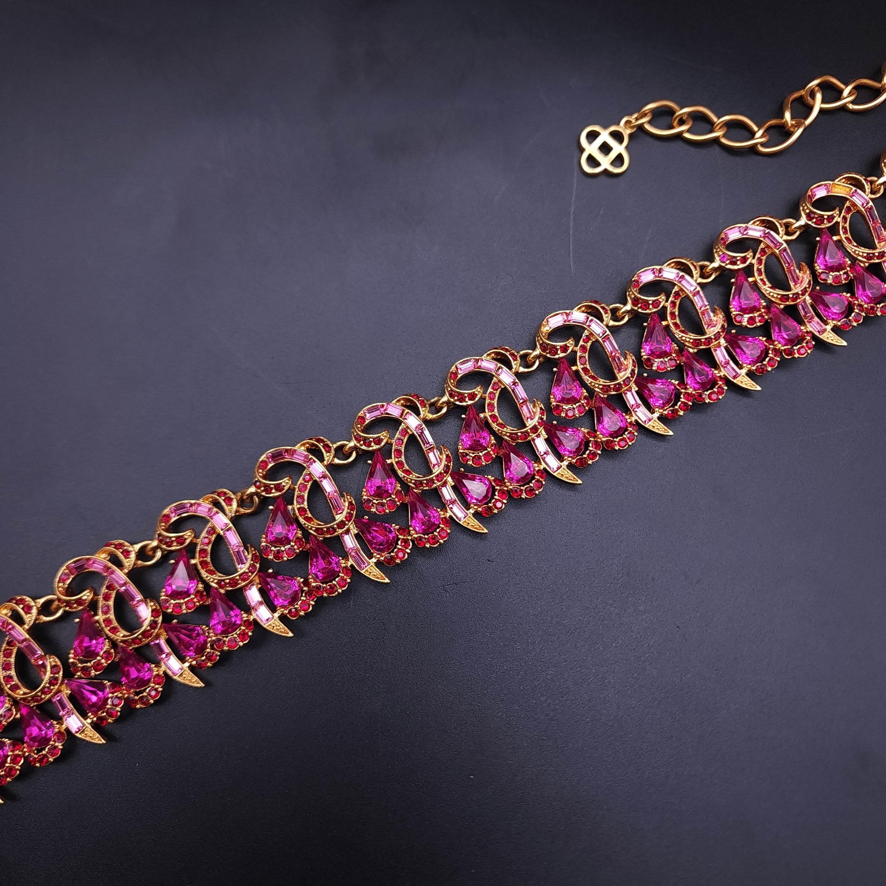 Modern Oscar De La Renta Amethyst Crystal Art Nouvau Inspired Link Collar Necklace For Sale