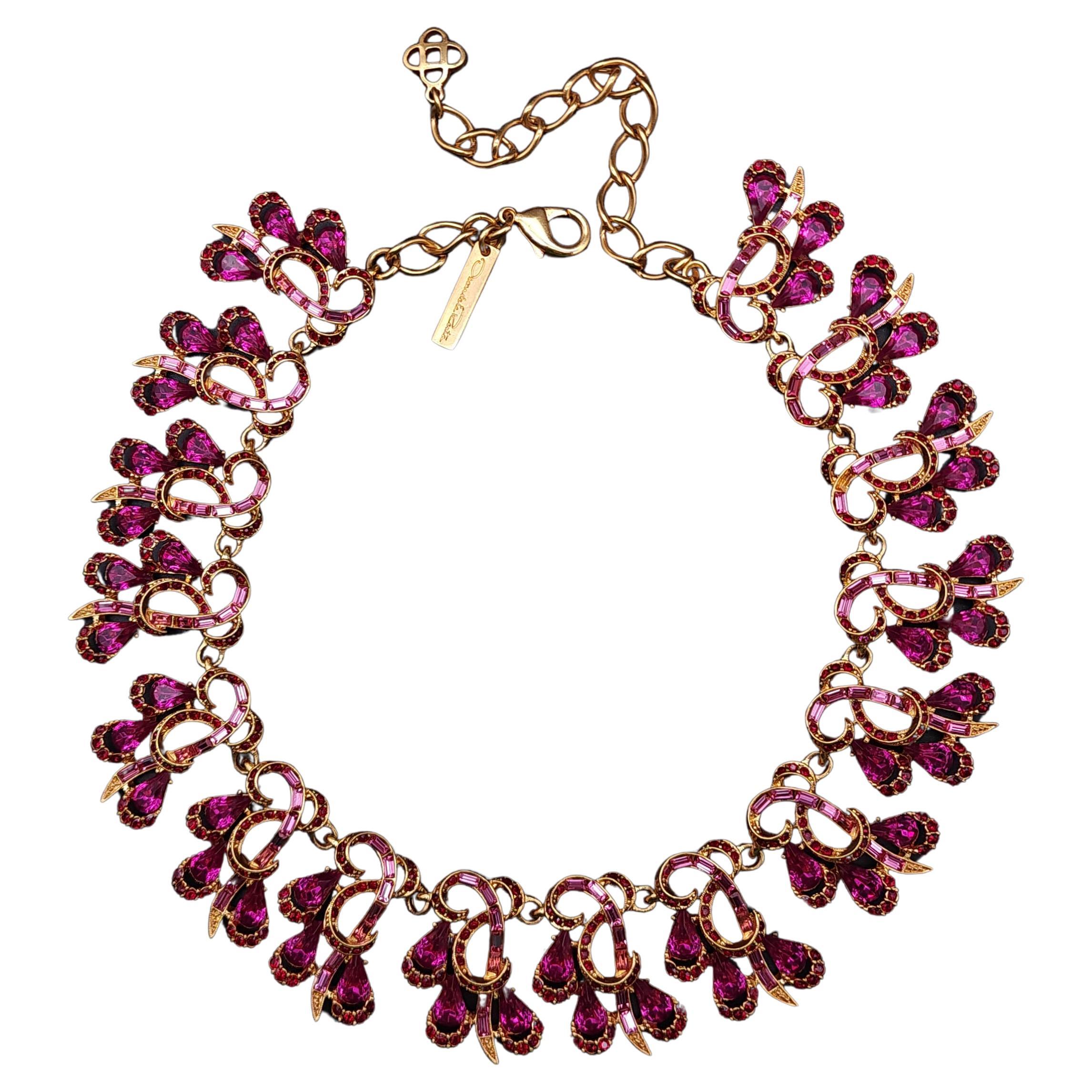 Oscar De La Renta Amethyst Crystal Art Nouvau Inspired Link Collar Necklace For Sale