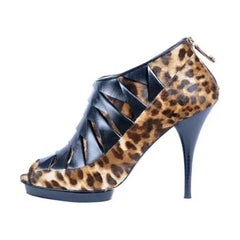 OSCAR DE LA RENTA Animal Print Open Toe Ankle Boots Bootie NWT