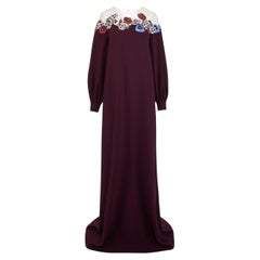 Oscar de la Renta Appliqued Tulle-trimmed Silk-blend Crepe Gown Size M