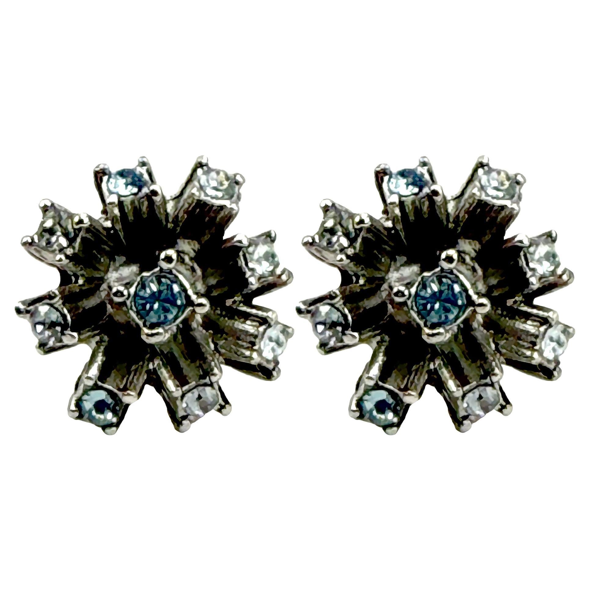 Oscar de la Renta Aquamarine Silver-Tone Swarovski Crystal Button Stud Earrings