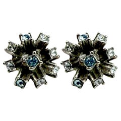 Oscar de la Renta Aquamarine Silver-Tone Swarovski Crystal Button Stud Earrings