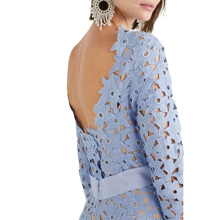Oscar de la Renta Asymmetric Guipure Lace Blue Gown Oscar de la Renta Asymmetric Guipure Lace Blue Gown