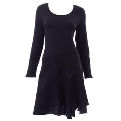 Used Oscar de la Renta Autumn Winter 2010 Black Wool Asymmetrical Runway Dress