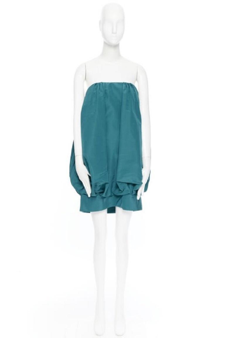 Green OSCAR DE LA RENTA AW13 100% silk green corset voluminous bubble dress US4 S