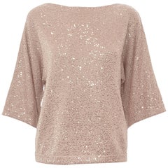 Oscar de la Renta Bateau Neckline 3/4 Sleeve Sequin Sweater