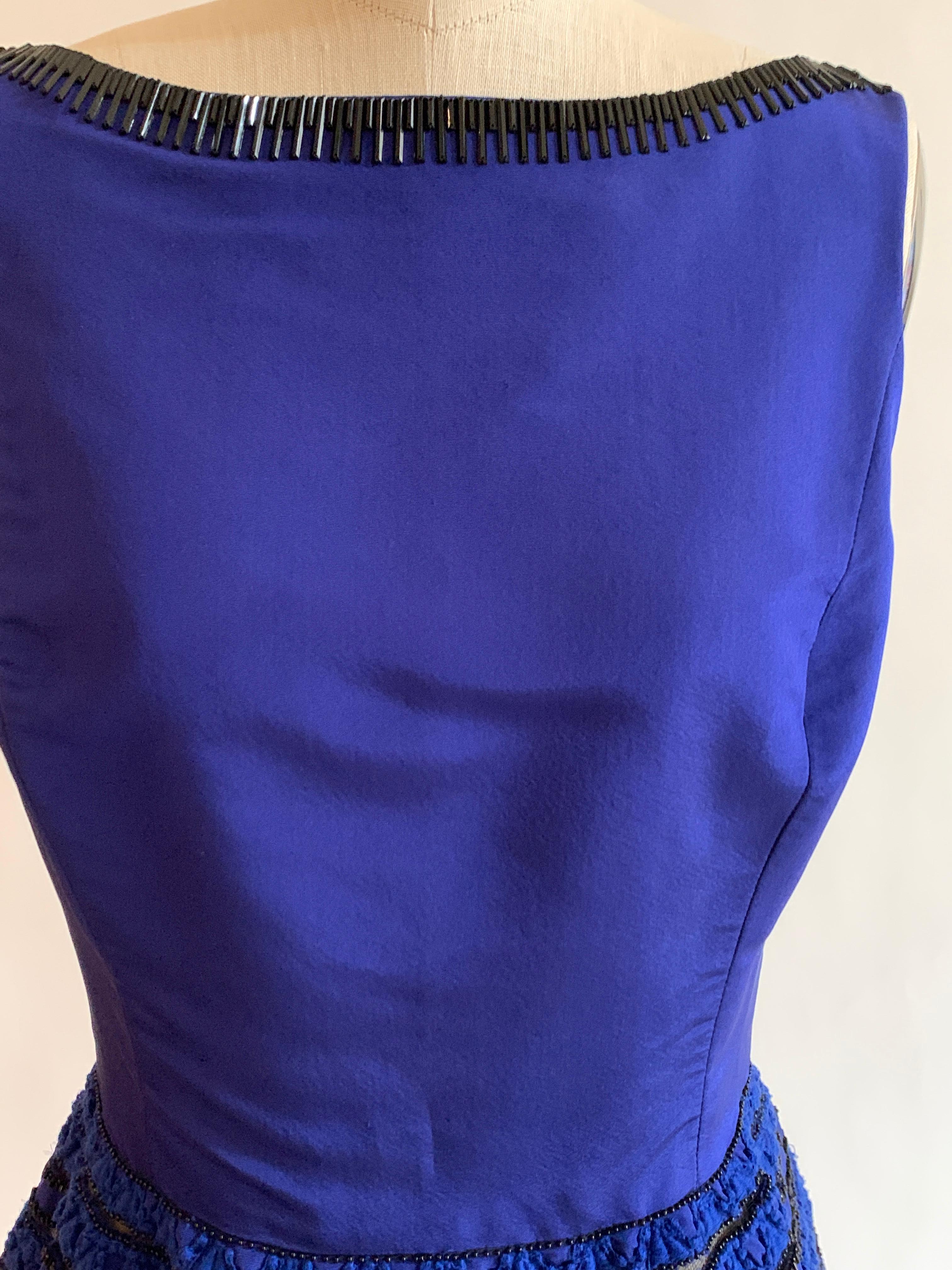 Oscar de la Renta Beaded Blue Silk Bubble Skirt Dress 1