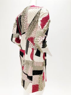 Oscar De La Renta Beaded Red Black & Gray Patchwork Design Jacket w/ Sequins