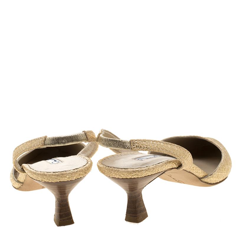 Oscar De La Renta Beige/Gold Jute Samie Slingback Sandals Size 36 In Good Condition In Dubai, Al Qouz 2