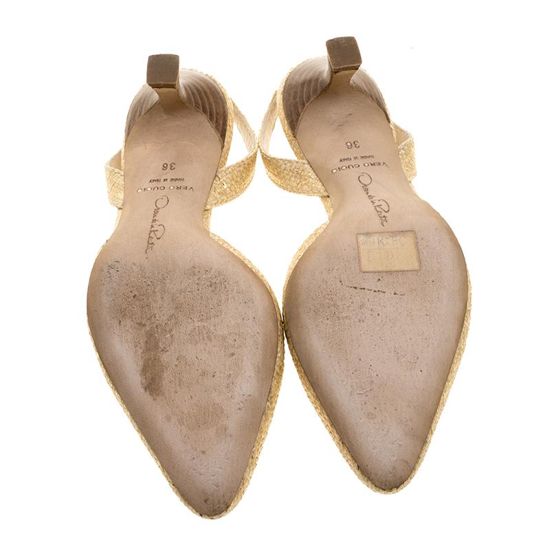 Women's Oscar De La Renta Beige/Gold Jute Samie Slingback Sandals Size 36