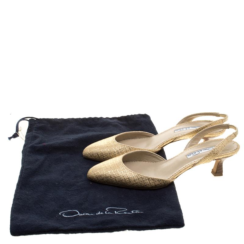 Oscar De La Renta Beige/Gold Jute Samie Slingback Sandals Size 36 1