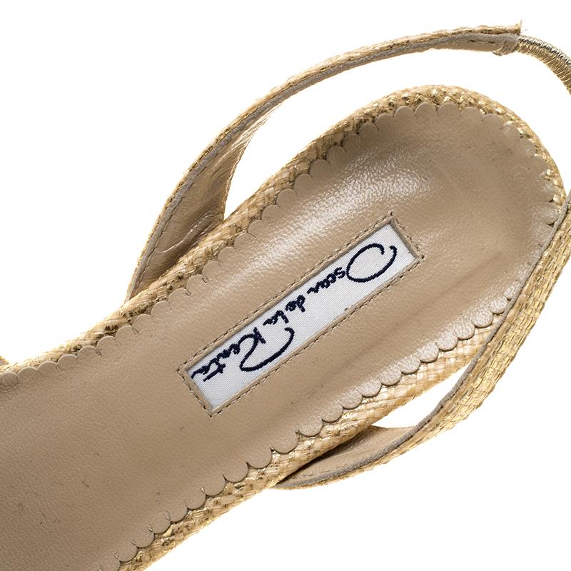 Oscar De La Renta Beige/Gold Jute Samie Slingback Sandals Size 36 2