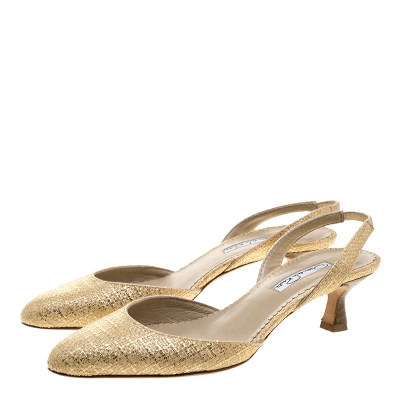 Oscar De La Renta Beige/Gold Jute Samie Slingback Sandals Size 36 4