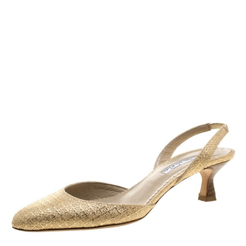 Oscar De La Renta Beige/Gold Jute Samie Slingback Sandals Size 36