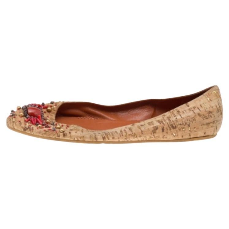 Oscar De La Renta Beige Cuero Adornado  Pisos Talla 37.5 en venta