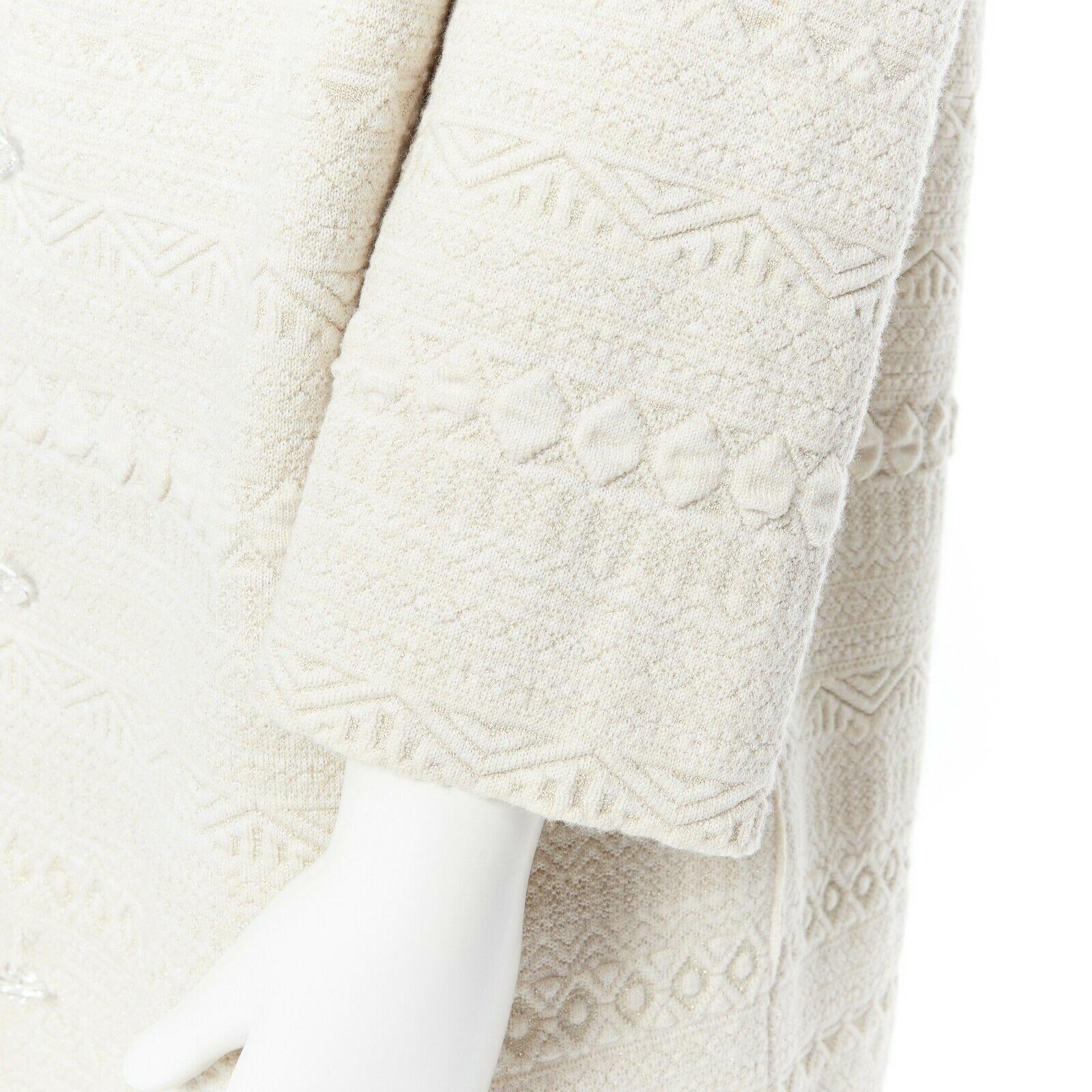 OSCAR DE LA RENTA beige mixed wool quilted knit spread collar long jacket IT42 M 6