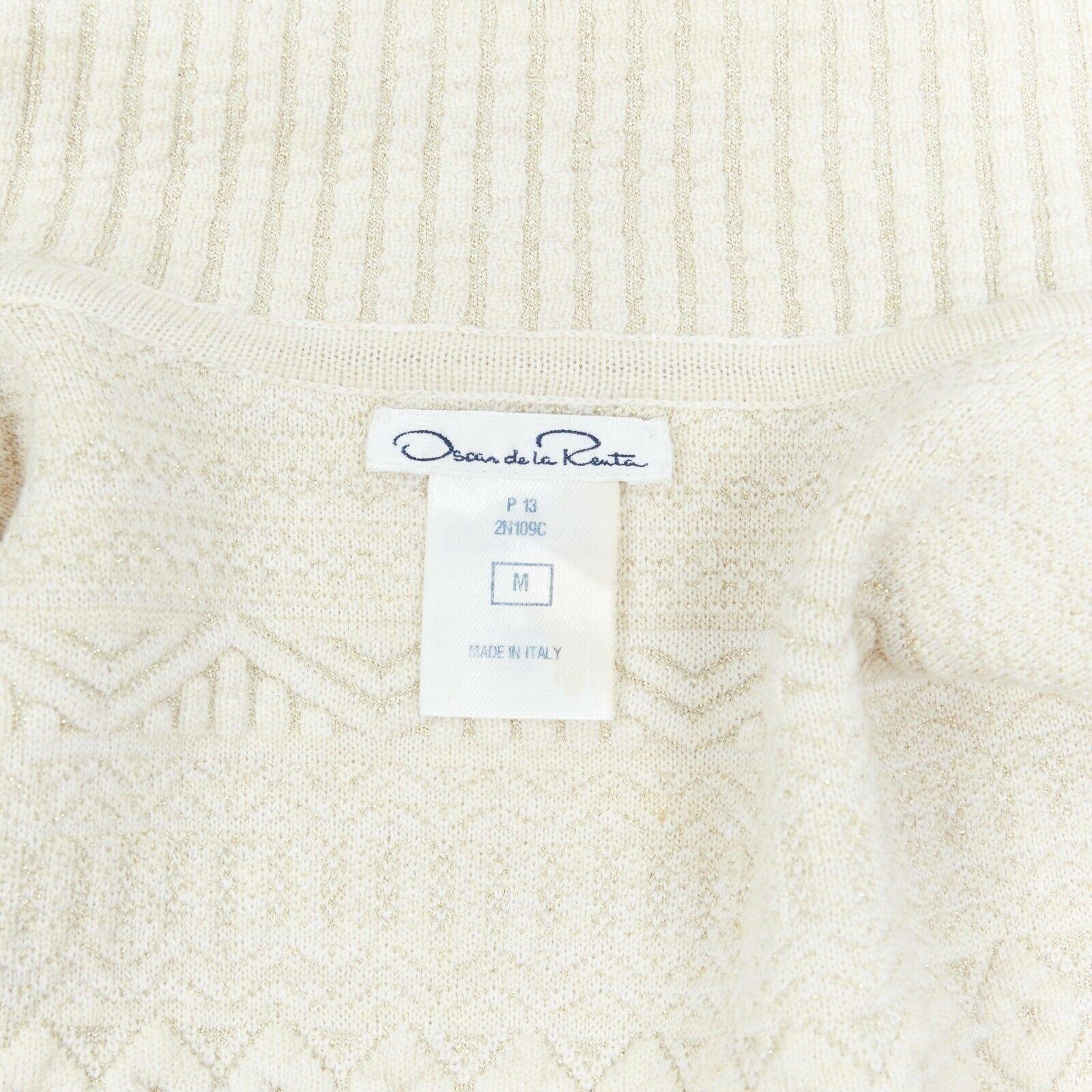 OSCAR DE LA RENTA beige mixed wool quilted knit spread collar long jacket IT42 M 8