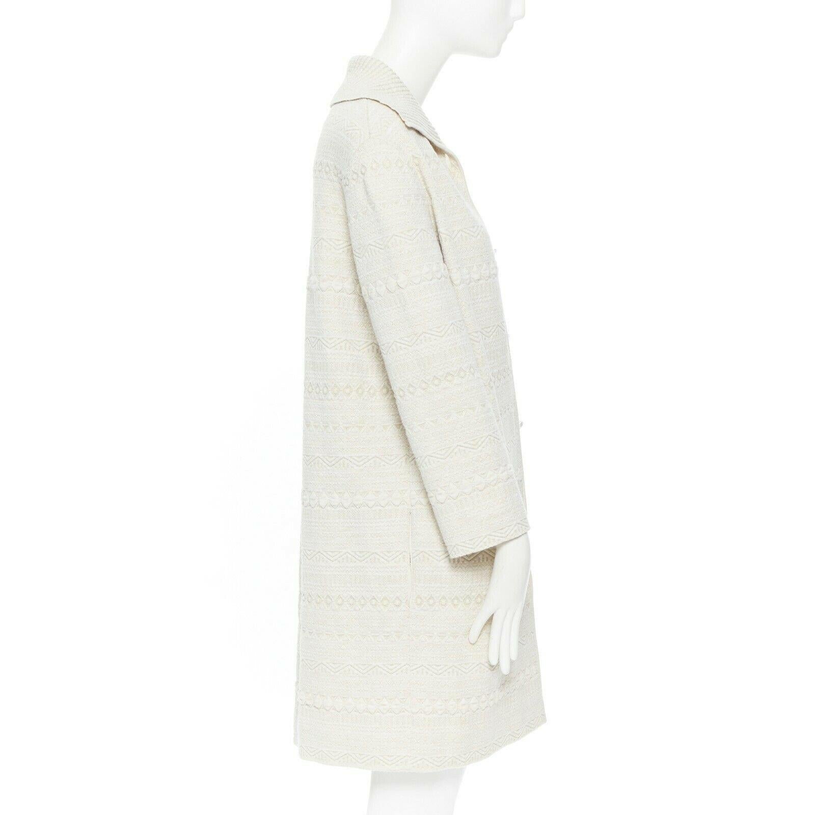 OSCAR DE LA RENTA beige mixed wool quilted knit spread collar long jacket IT42 M 1