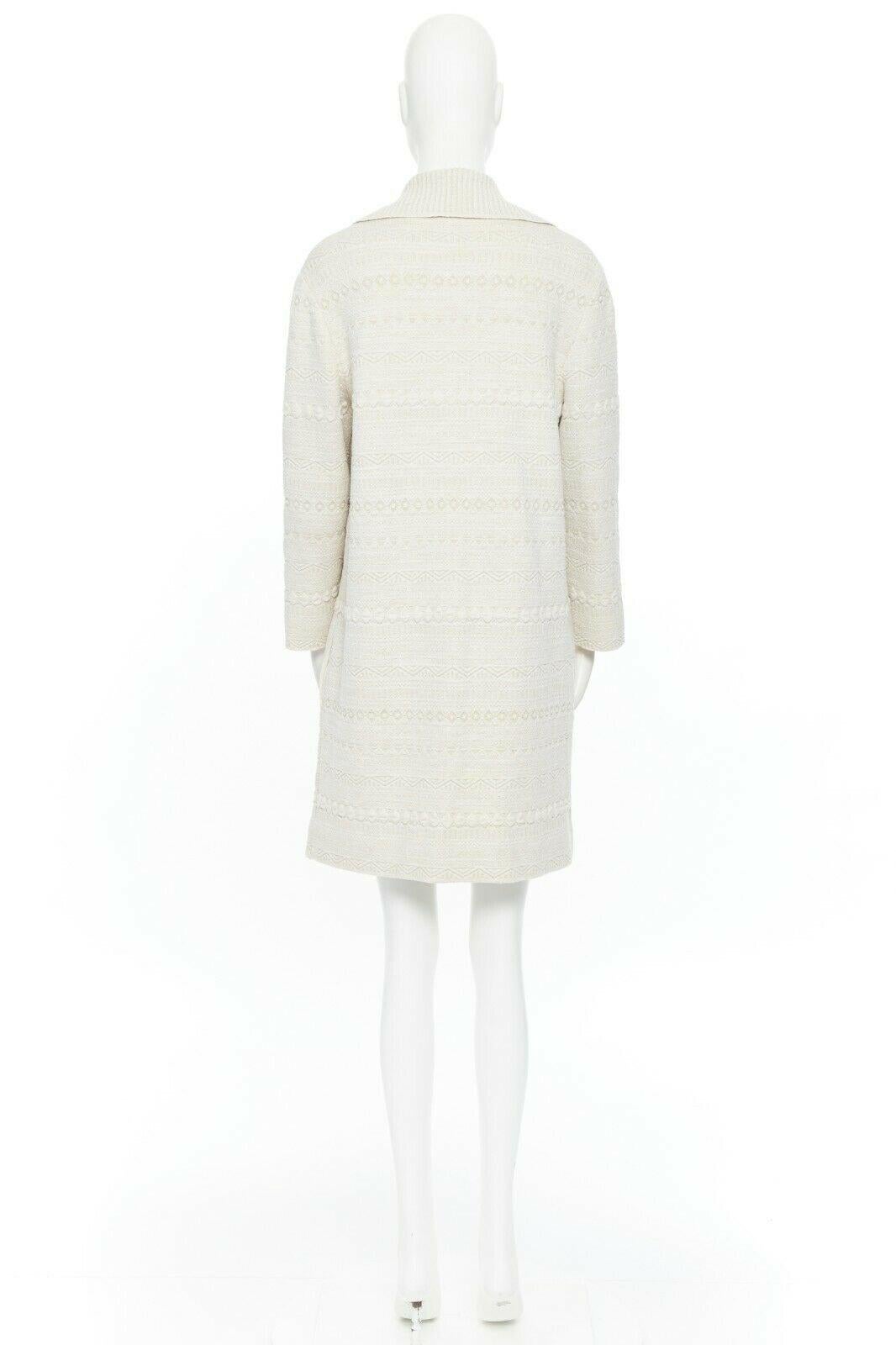 OSCAR DE LA RENTA beige mixed wool quilted knit spread collar long jacket IT42 M 2