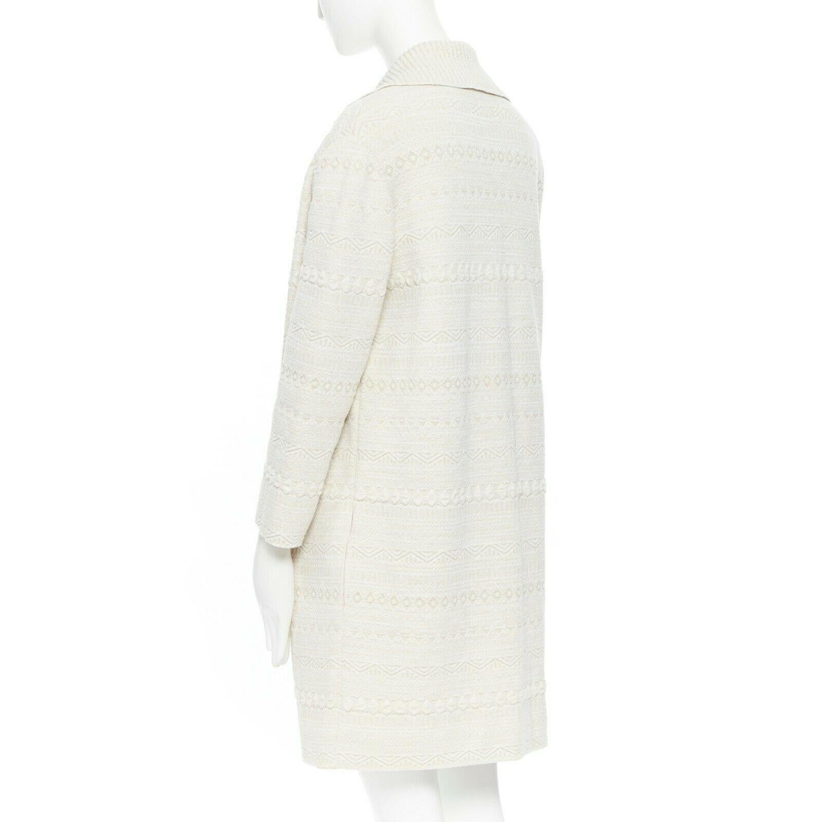OSCAR DE LA RENTA beige mixed wool quilted knit spread collar long jacket IT42 M 4