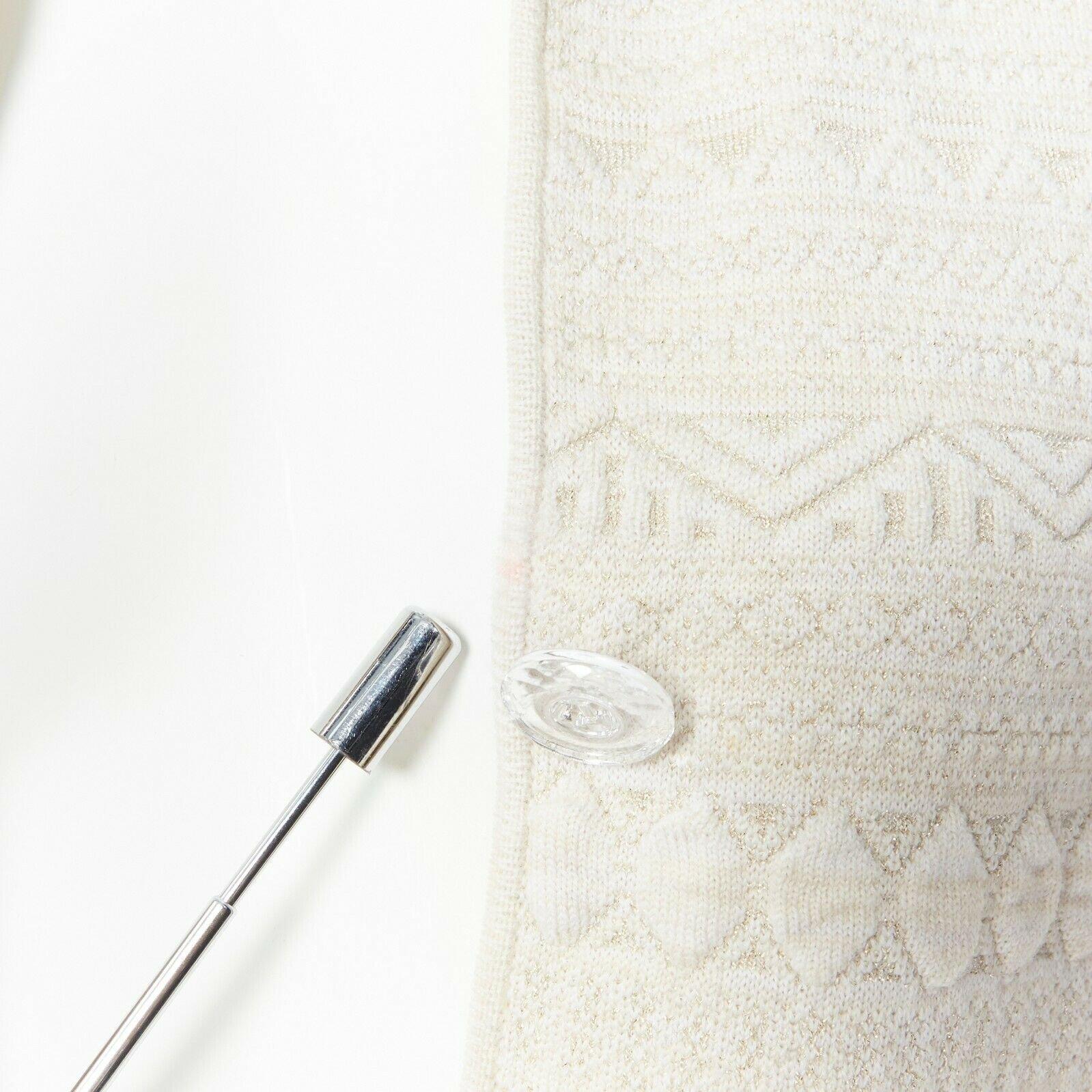 OSCAR DE LA RENTA beige mixed wool quilted knit spread collar long jacket IT42 M 5