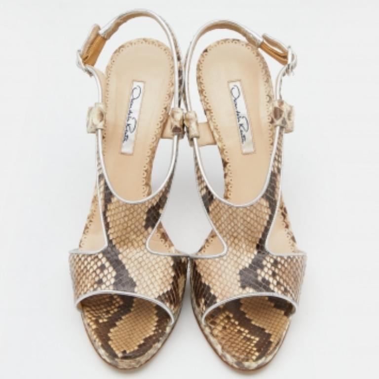 Oscar De La Renta Sandalias con correa en el tobillo y plataforma de piel de pitón beige talla 40 Beige en venta